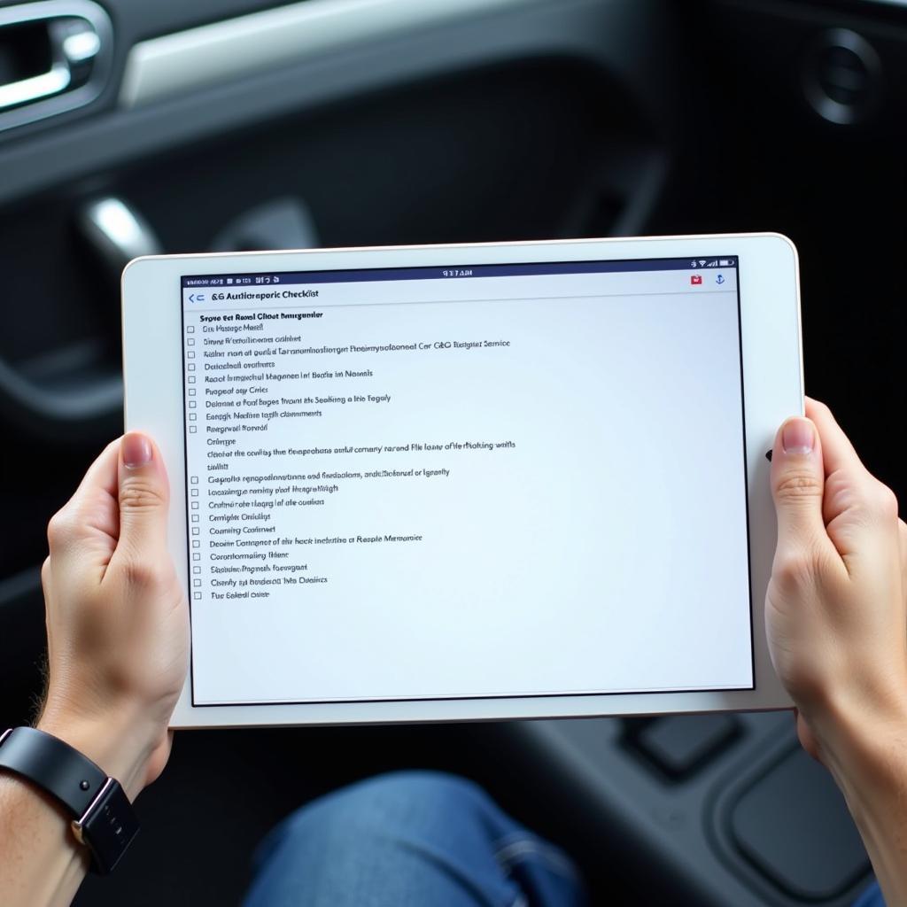 Car Service and Repair Checklist on a digital tablet at C&G Auto Repairs