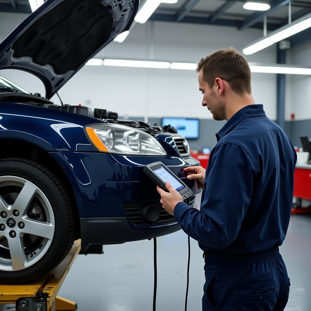 Car being serviced at a repair shop