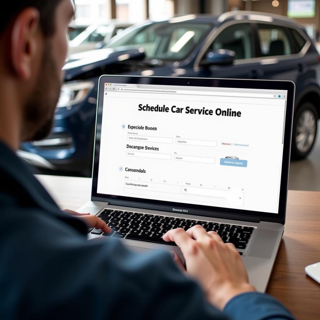 Person using a laptop to book a car service online