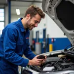 Mechanic inspecting a car in Barnstaple