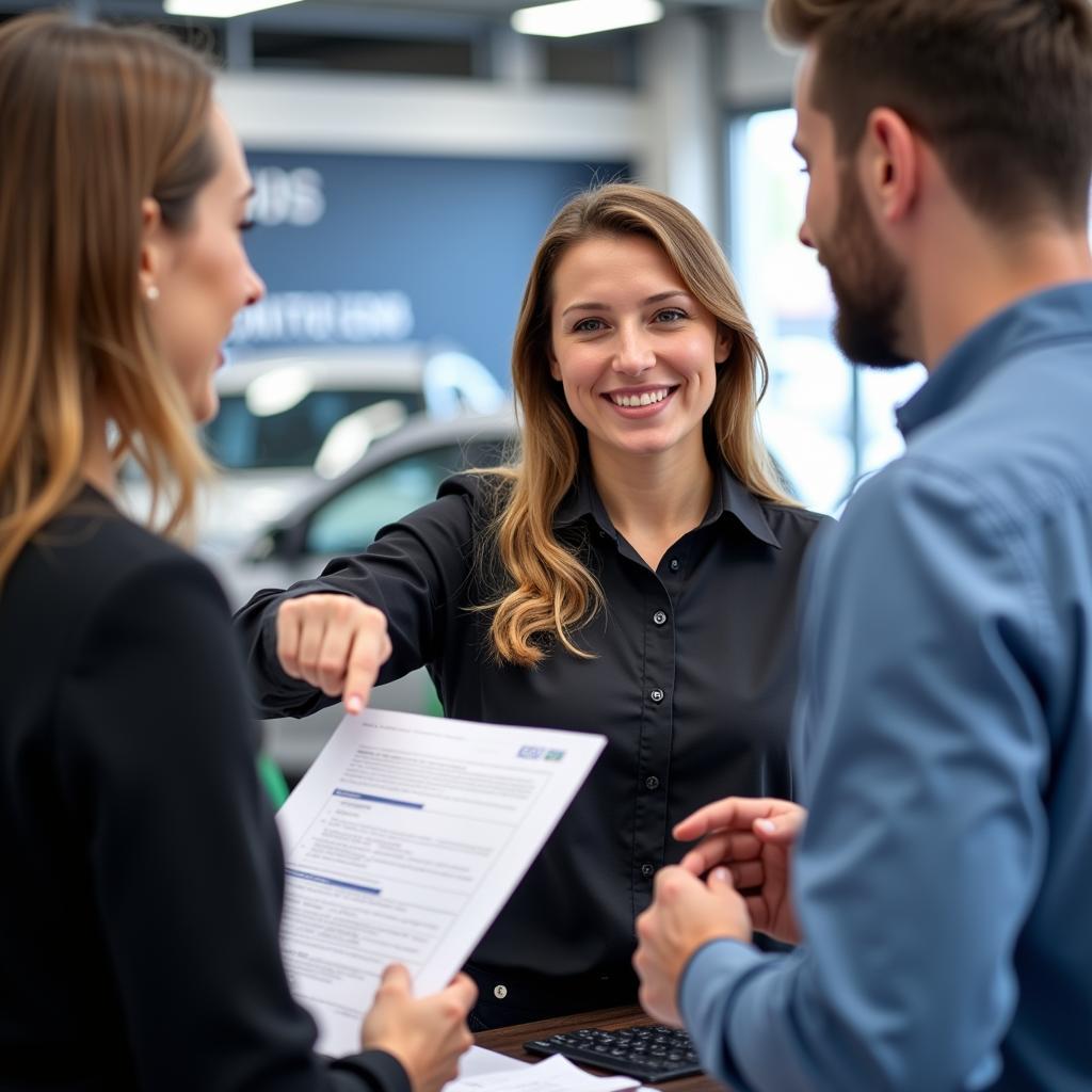 Car owner discussing service options with a customer service representative at a Barwell garage