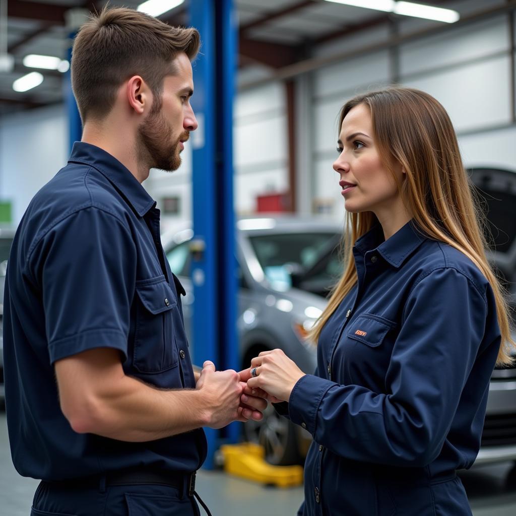 Customer consulting with a mechanic in BD6