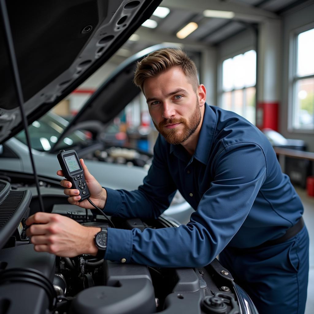 Qualified car mechanic inspecting a vehicle in Birmingham