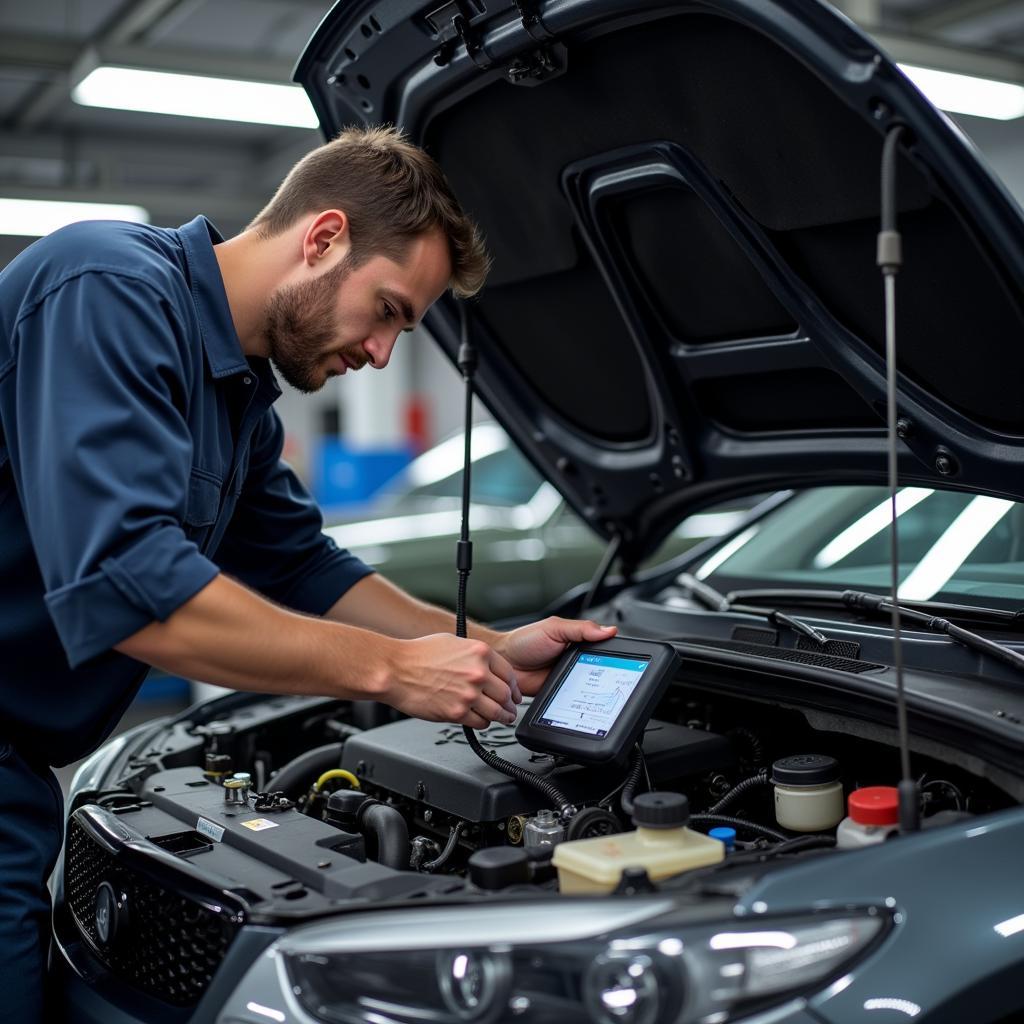 Mechanic performing engine diagnostics in Bournemouth