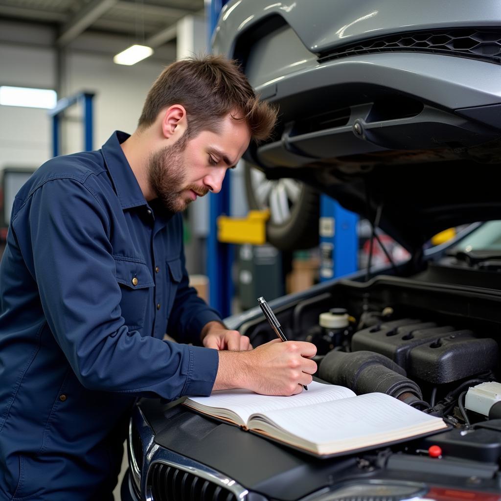 Mechanic performing a logbook service in Caboolture