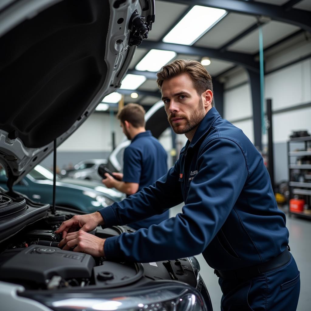 Car service technician working on a vehicle in Carlisle