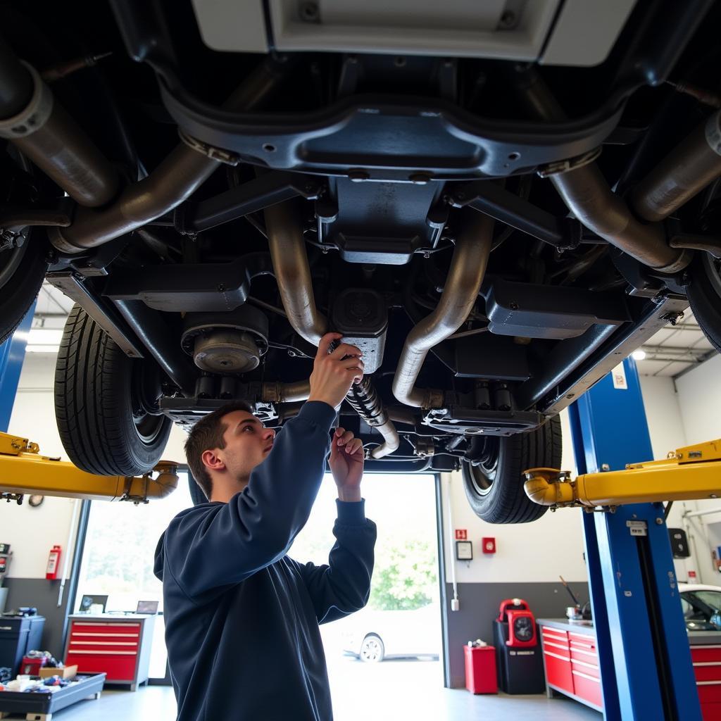 Car Undergoing Inspection in Carmarthen