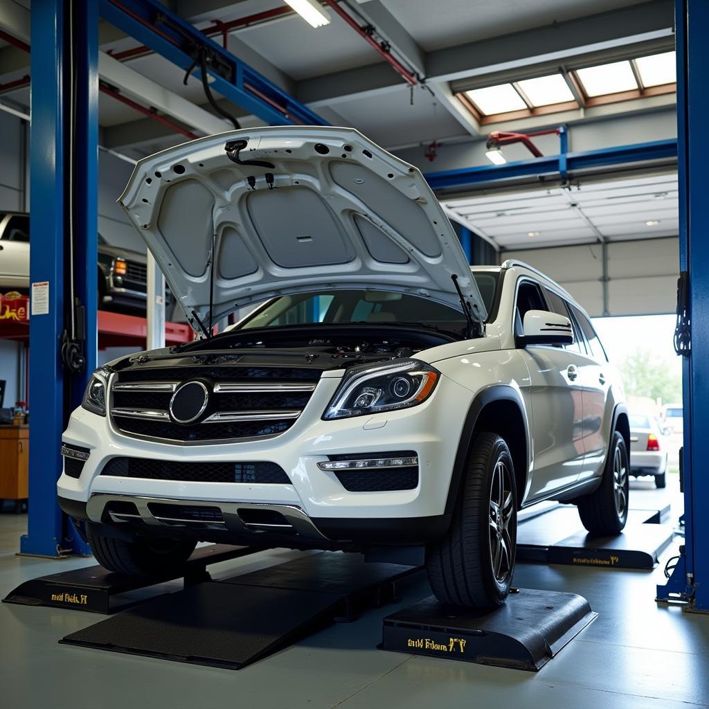 Car Being Serviced at a Professional Center