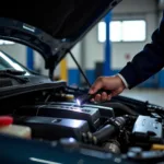 Mechanic inspecting a car in a Doylestown service center