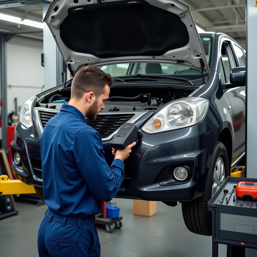 Mechanic Working in a Car Service Center