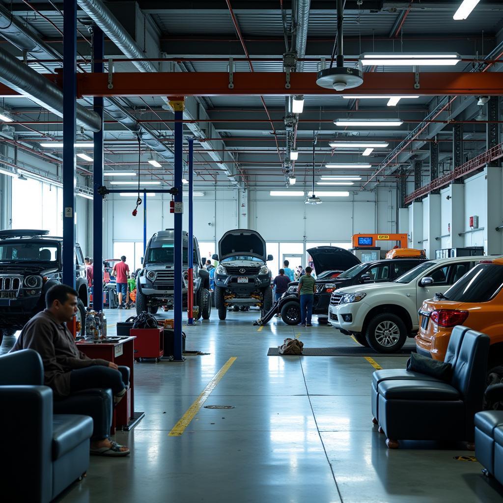 Busy Car Service Center in Pune