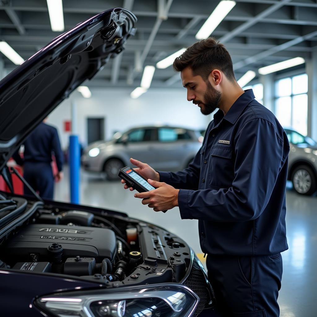 Car mechanic inspecting a vehicle in Qatar