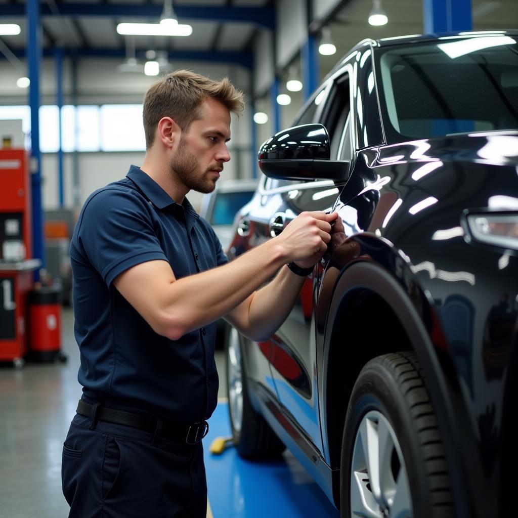 Skilled Technician Inspecting a Car in a Maidenhead Garage