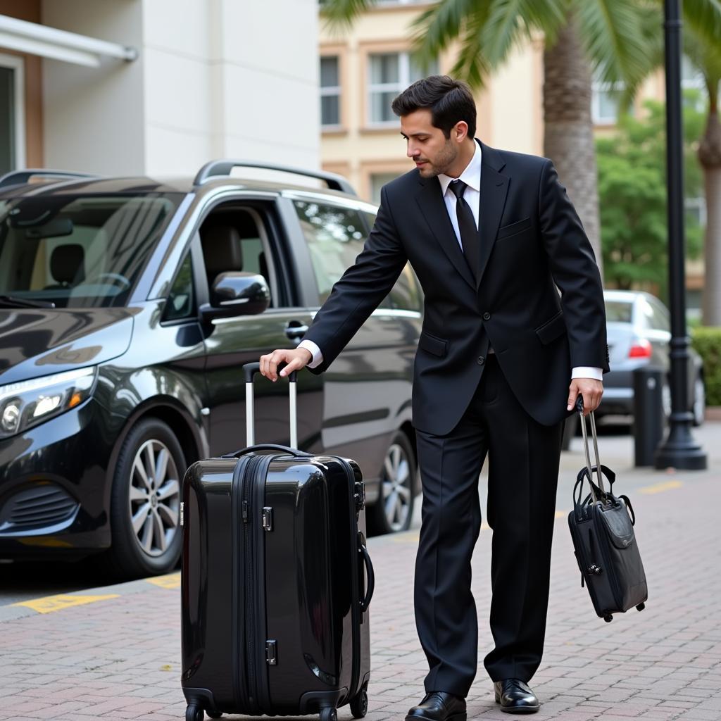 Car Service Chauffeur Helping with Luggage