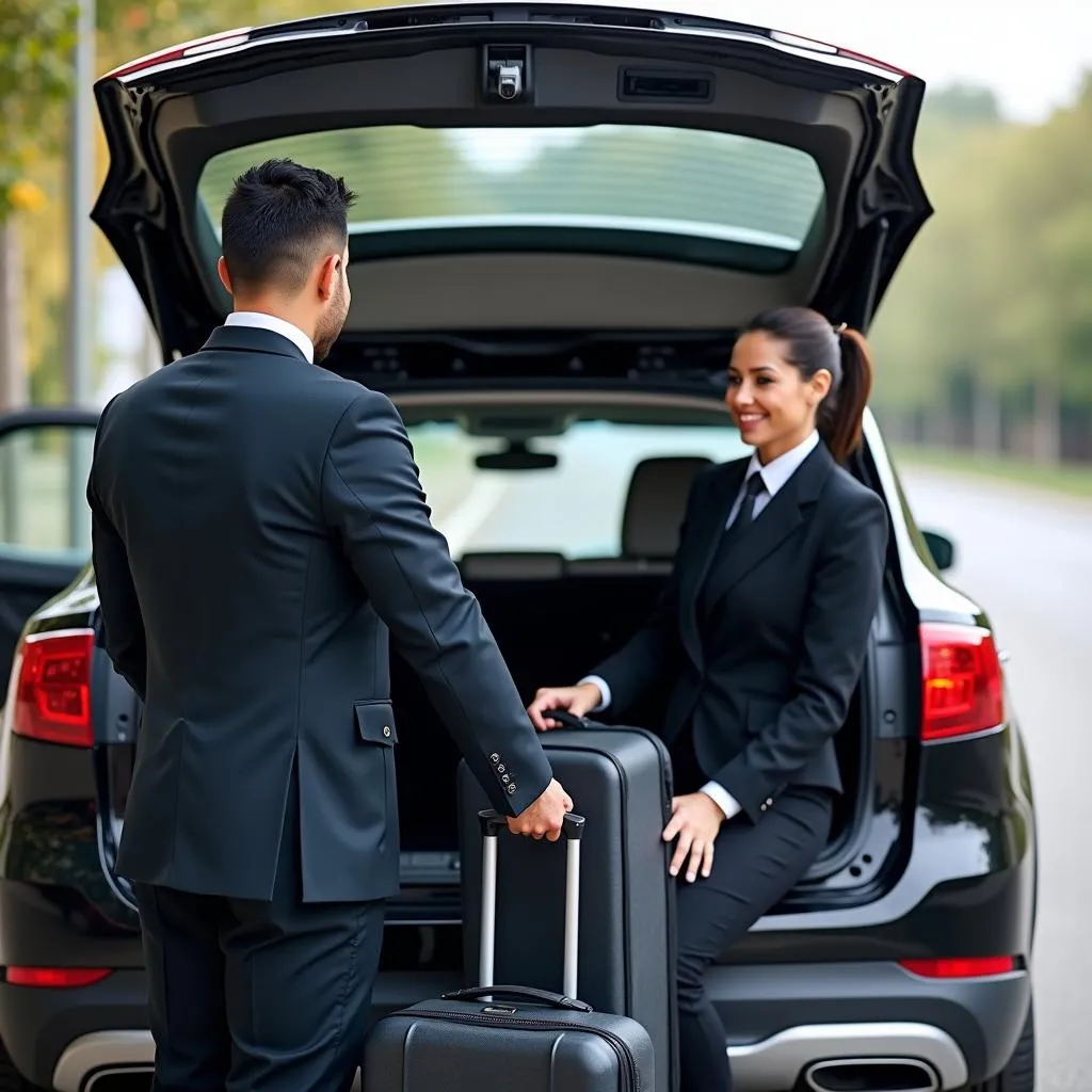 Car Service Chauffeur Assisting with Luggage