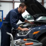 Mechanic Performing a Car Service Check