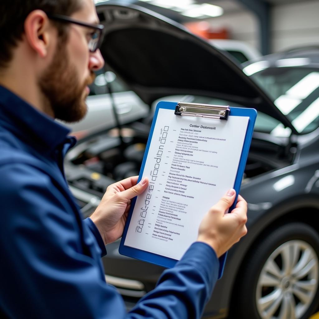 Car service checklist on clipboard