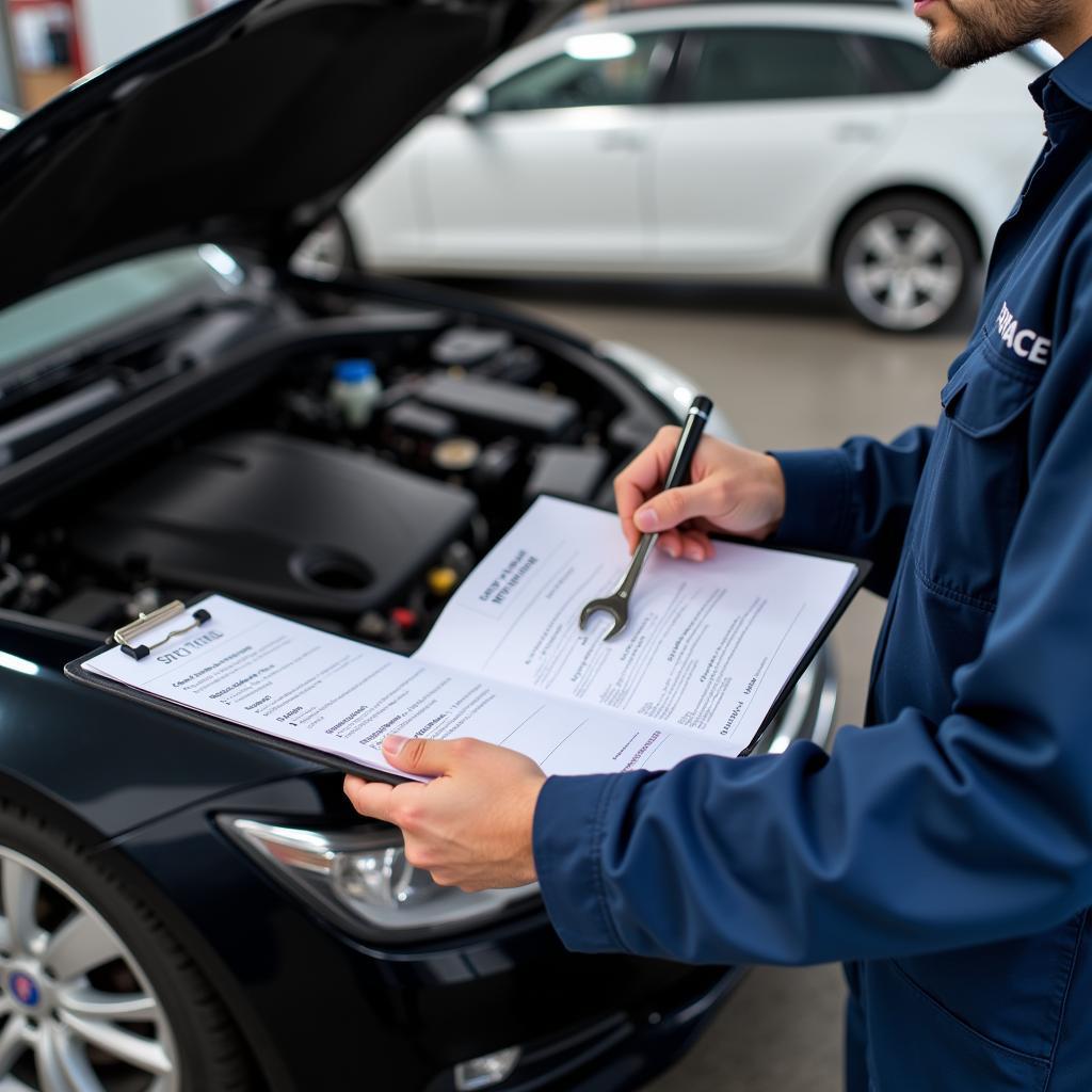 Mechanic with Car Service Checklist