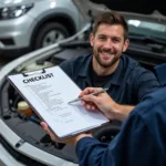 Car service checklist on clipboard