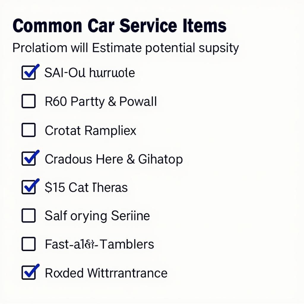 Car Service Checklist with Price Estimates