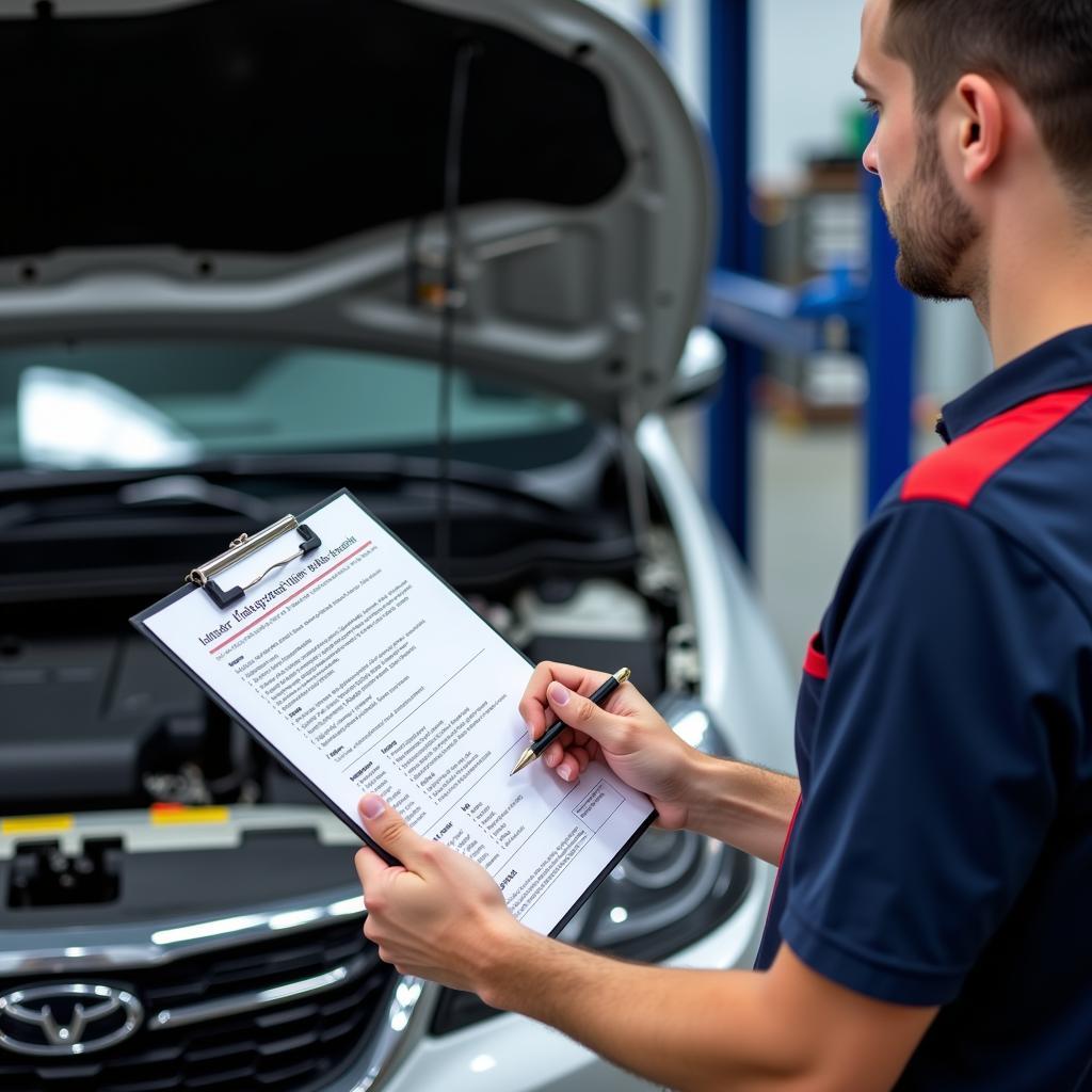 Car service checklist on clipboard