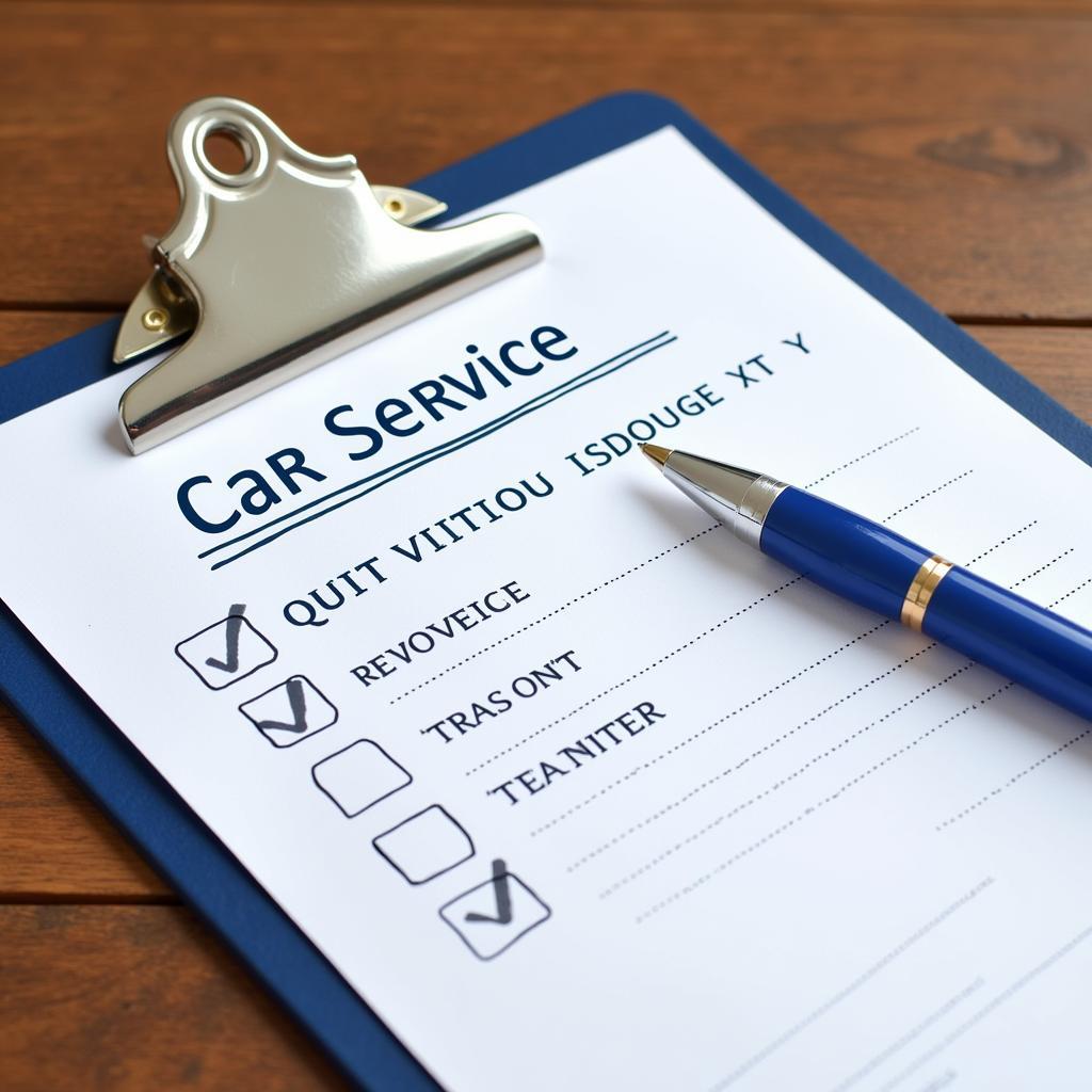 Car service checklist and pen on a clipboard