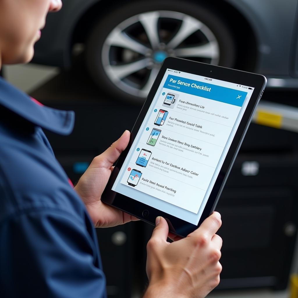 Car Service Checklist on a Tablet