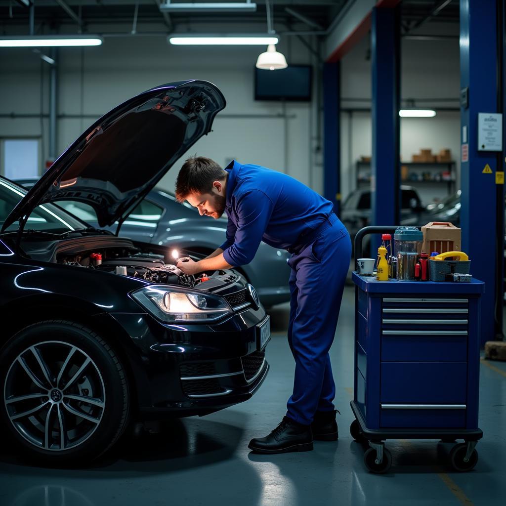 Mechanic inspecting a car's engine