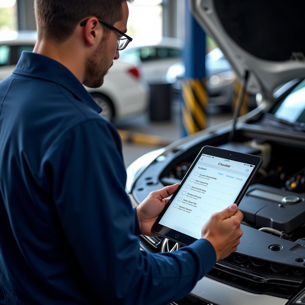 Car service checklist used by a mechanic in Ireland