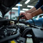 Mechanic inspecting car engine in Clearwater