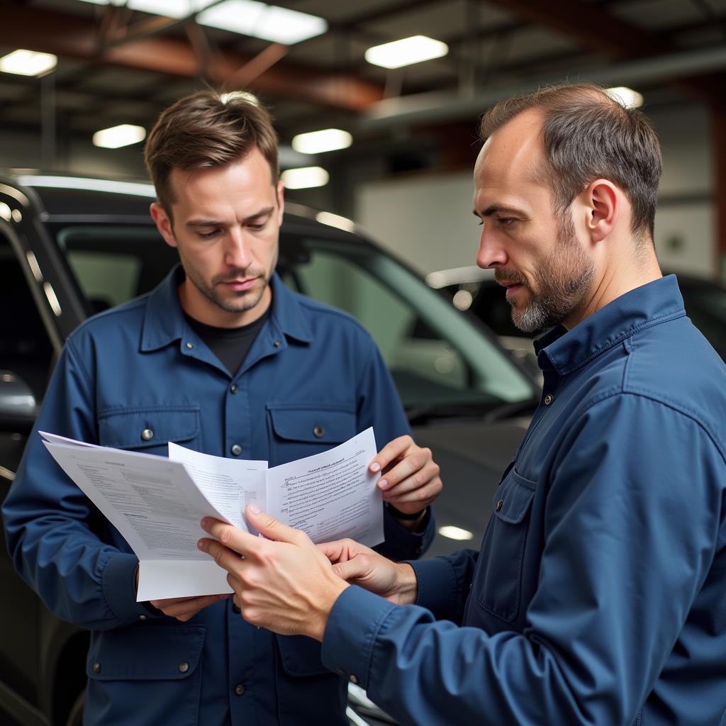 Car service in Congleton with a mechanic explaining a repair estimate to a customer