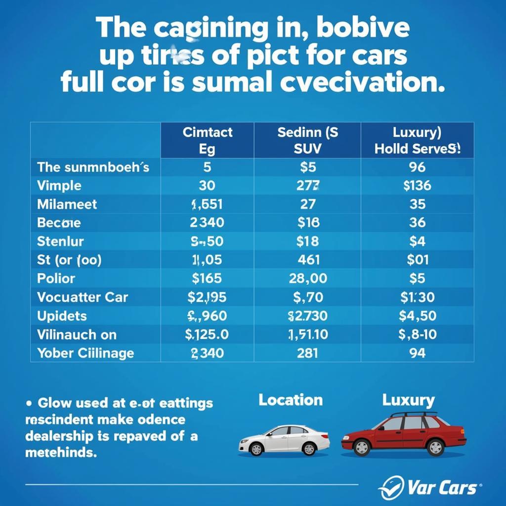 Comparison table of car service costs