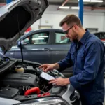 Mechanic Checking Car Engine in NSW for Service Cost Estimate