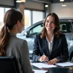 Customer discussing their car service needs with a service advisor