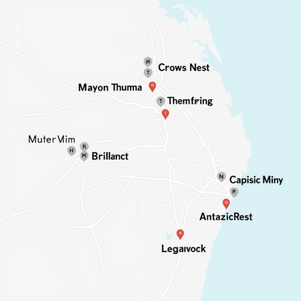 Map showing location of car service centers in Crows Nest