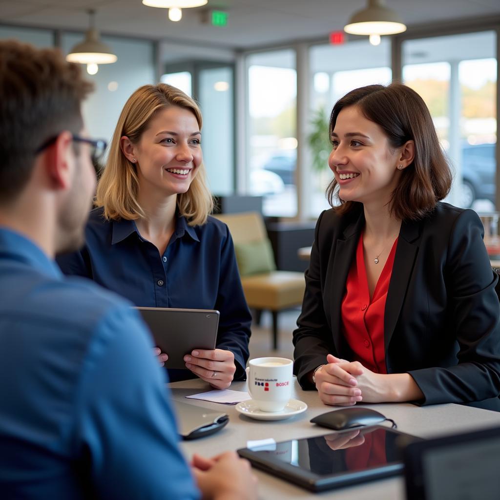 Friendly Customer Advisor Discussing Car Service