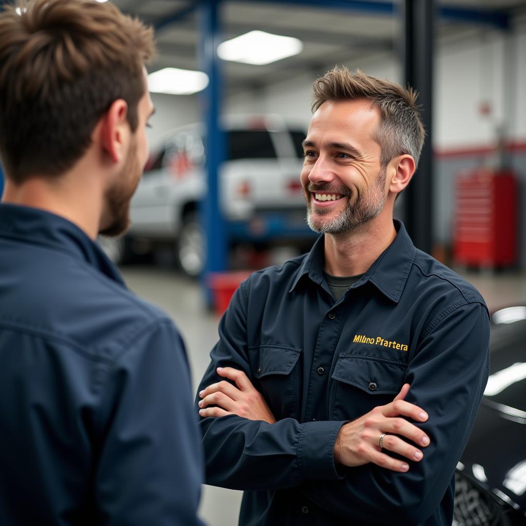 Mechanic Discussing Car Service Needs with Customer in Alloa