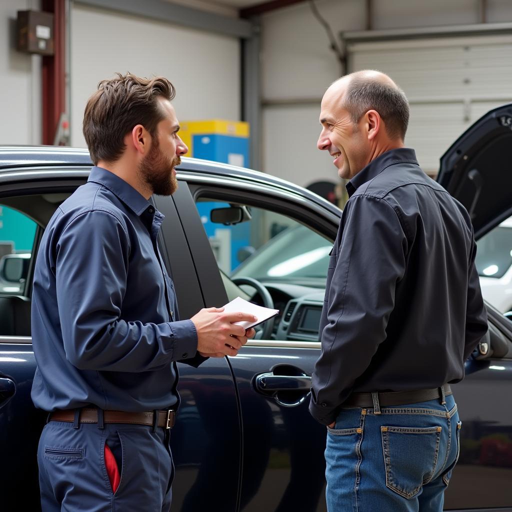 Customer talking to a mechanic