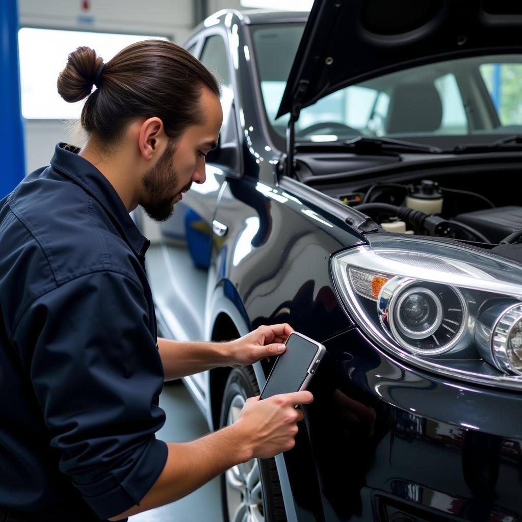 Experienced car service technician working on a vehicle