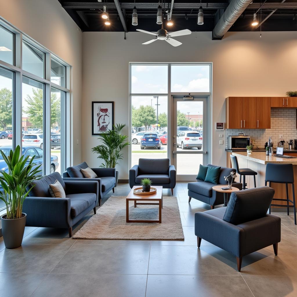 Comfortable waiting area at a car service center near Detroit Airport