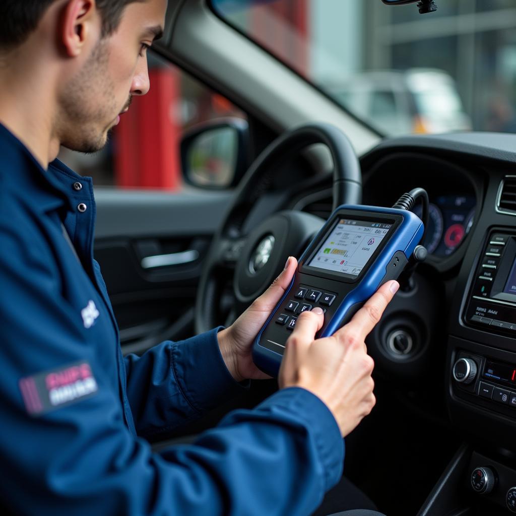 Car service technician using diagnostic tools in Coopers Plains