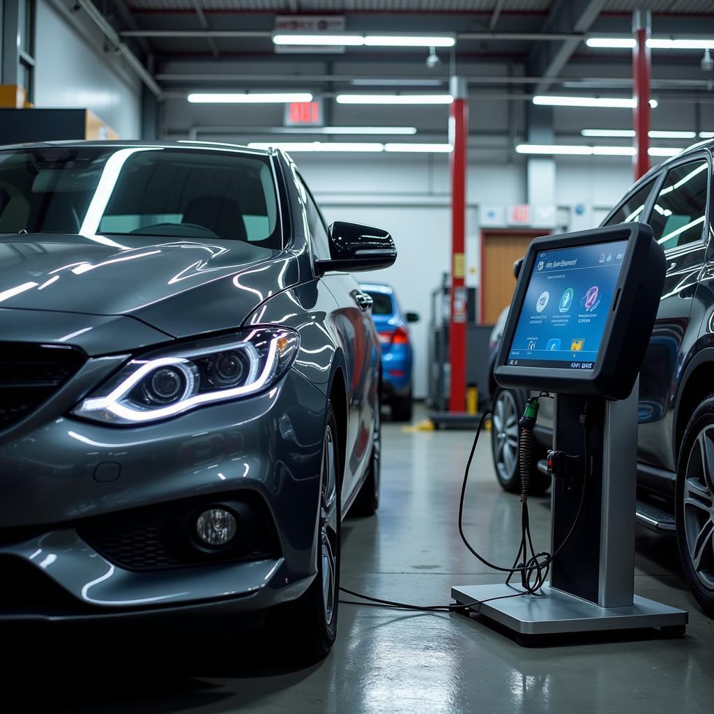 Car undergoing diagnostic testing in Hoboken