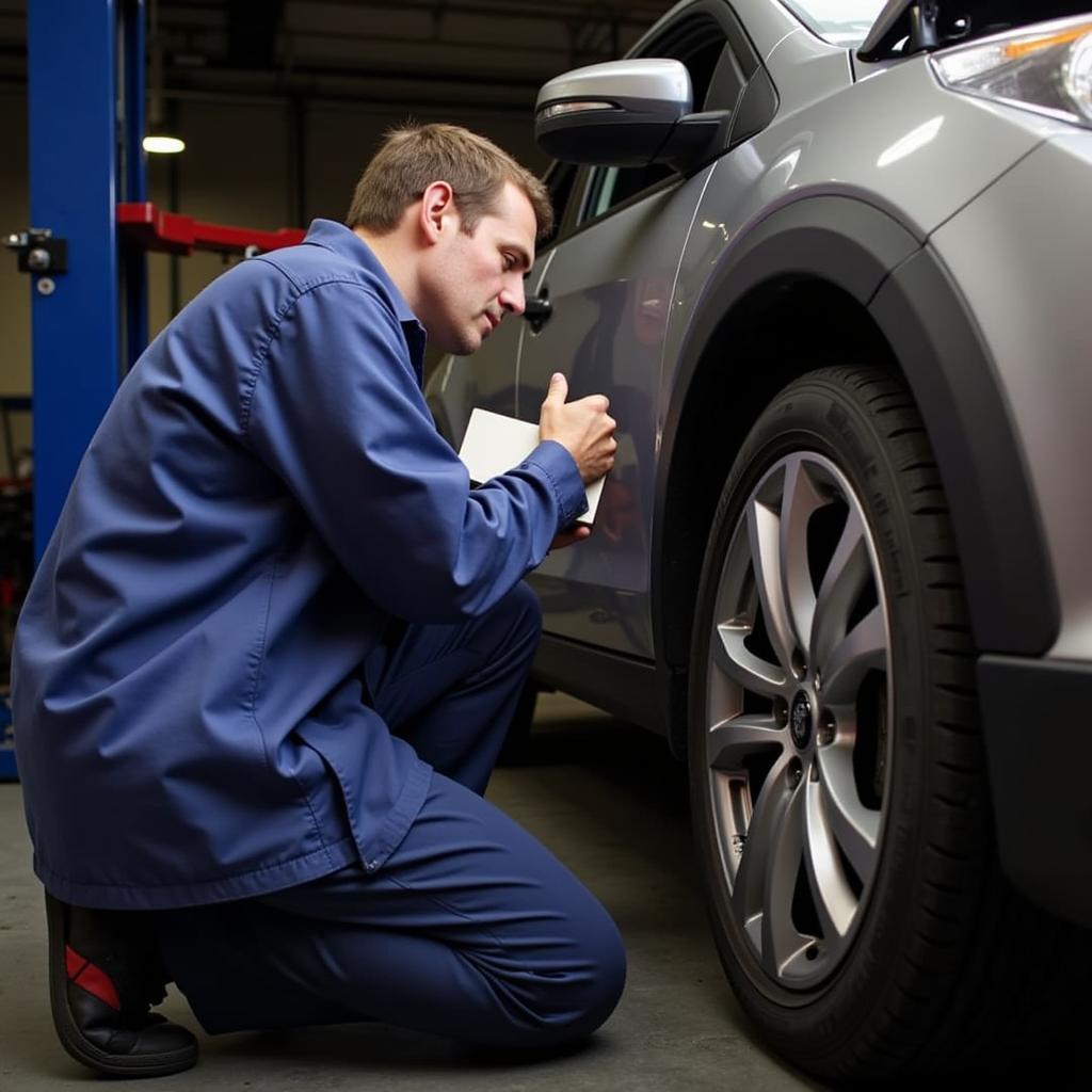 Experienced mechanic inspecting a car in Dinnington