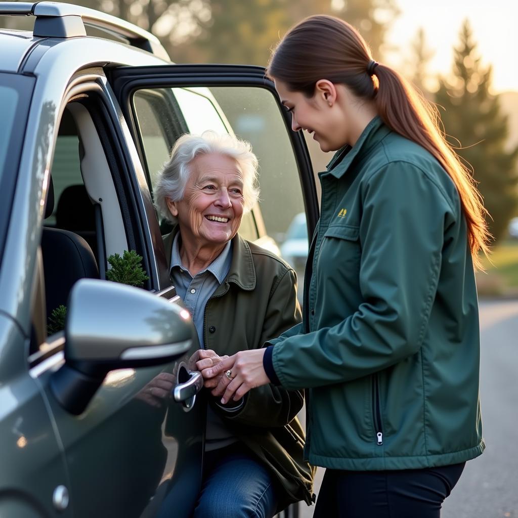 Car Service Driver Assisting Senior