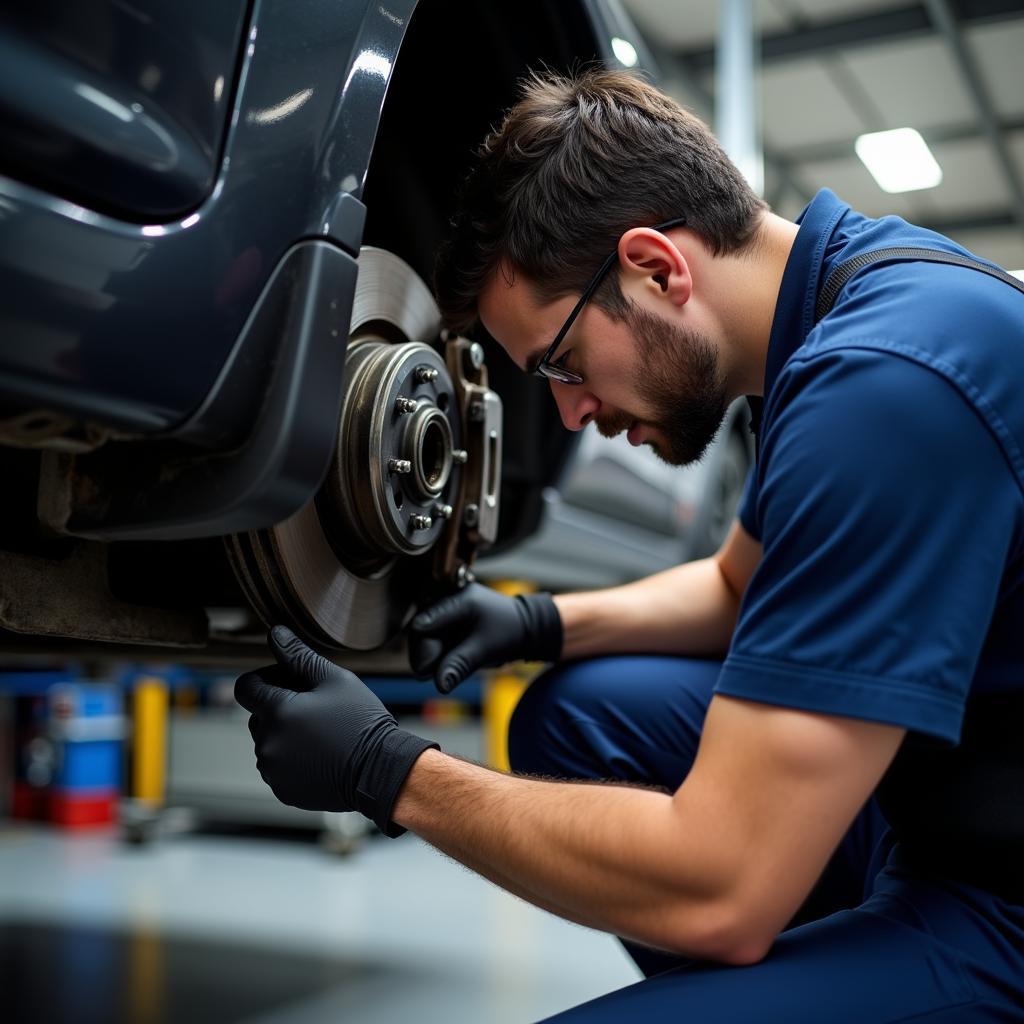 Car Service Mechanic in Dublin Repairing Brakes