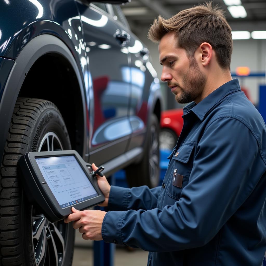 Car service mechanic in Dundee inspecting vehicle