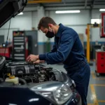 Mechanic working on a car during lockdown