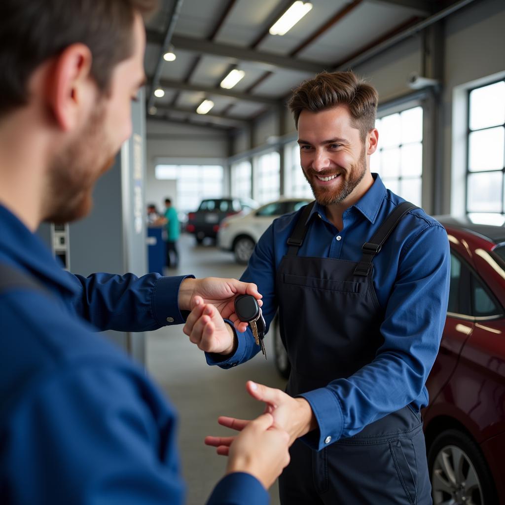  A happy customer receiving car keys from a mechanic in Essex County, NJ 