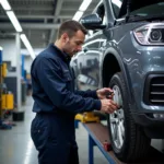 Mechanic inspecting a vehicle in a car service center in Essex County, NJ