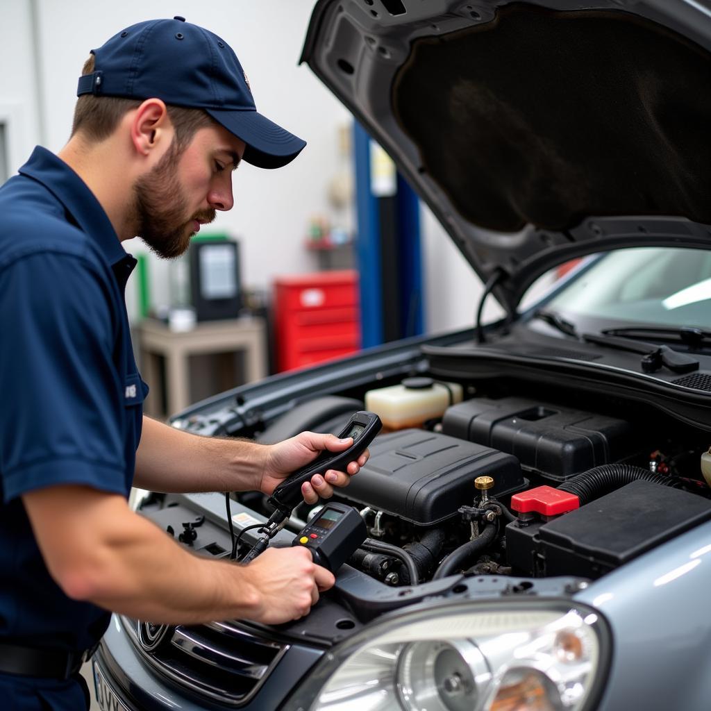 Mechanic Checking Car Fluids During Service